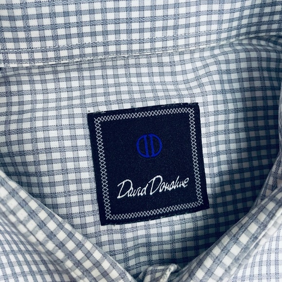 David Donahue Grey & White Check Plaid Shirt 16 - Picture 3 of 4